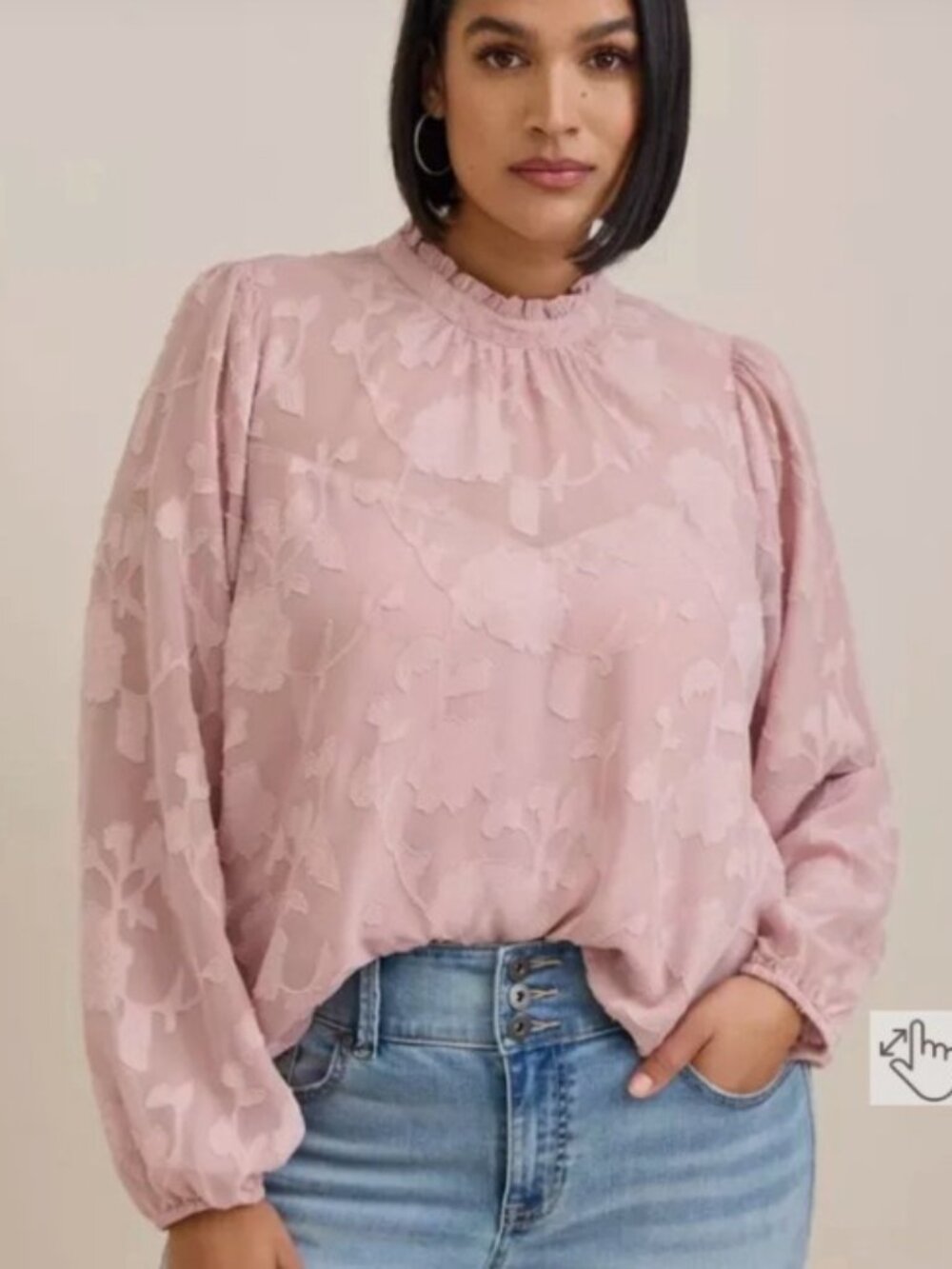 Torrid Blouse 1 Blush Pink Floral Applique Mock Neck Long Sleeve Romantic NWT